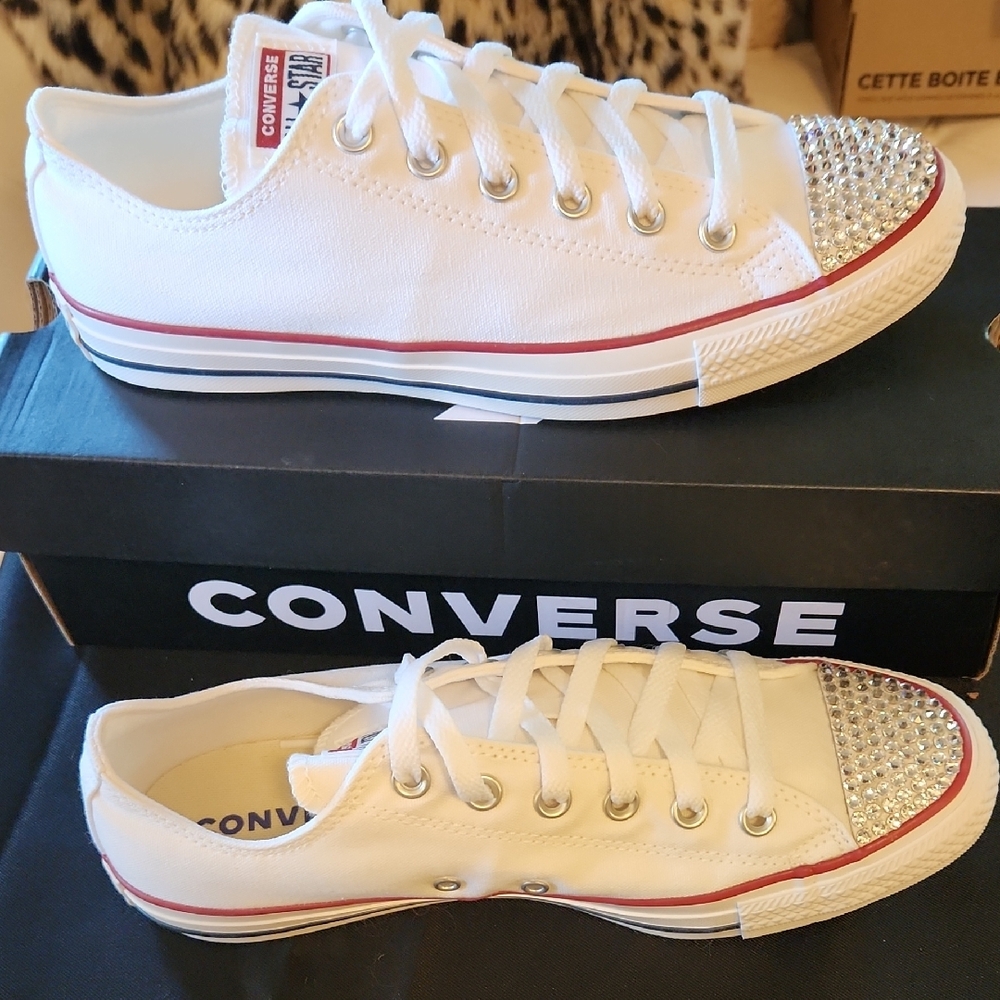 Converse White Sneakers with Rhinestone Toes - Picture 4 of 8